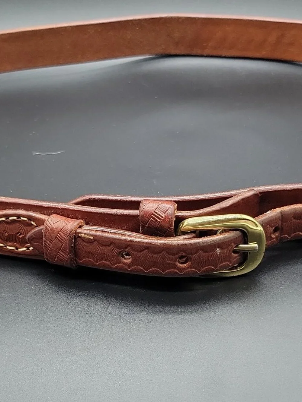 Men's Brown Leather Braided Western Belt Adjustable Buckle 42 1